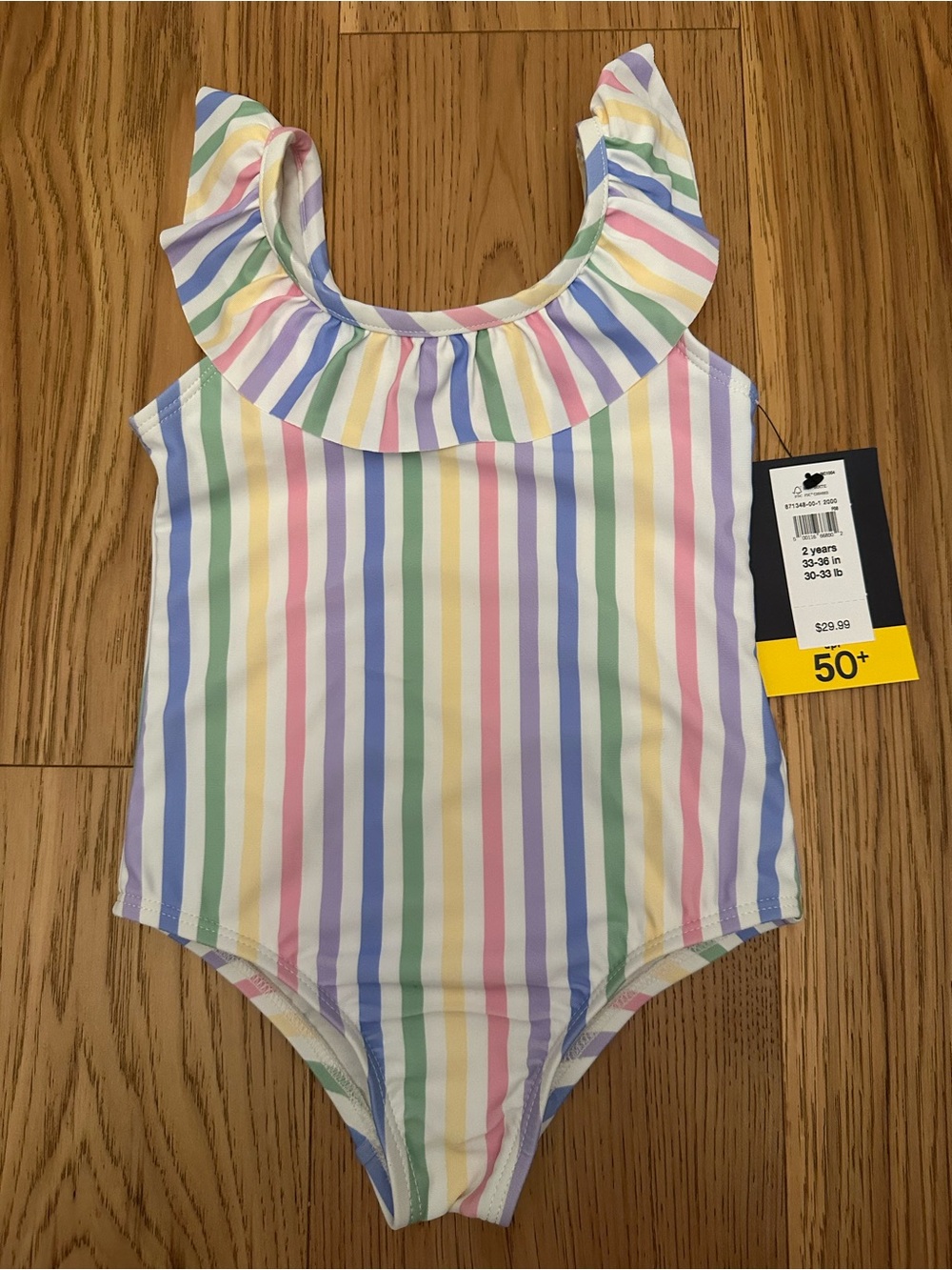 GAP Factory Pastel Rainbow Stripe One-Piece Swimsuit with Ruffle